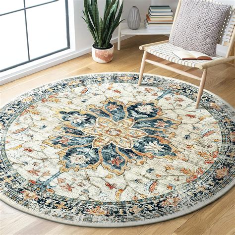 Amazon.com: RELEANY 8ft Round Rug, Area Rugs 8ft, Washable Rug, Non ...