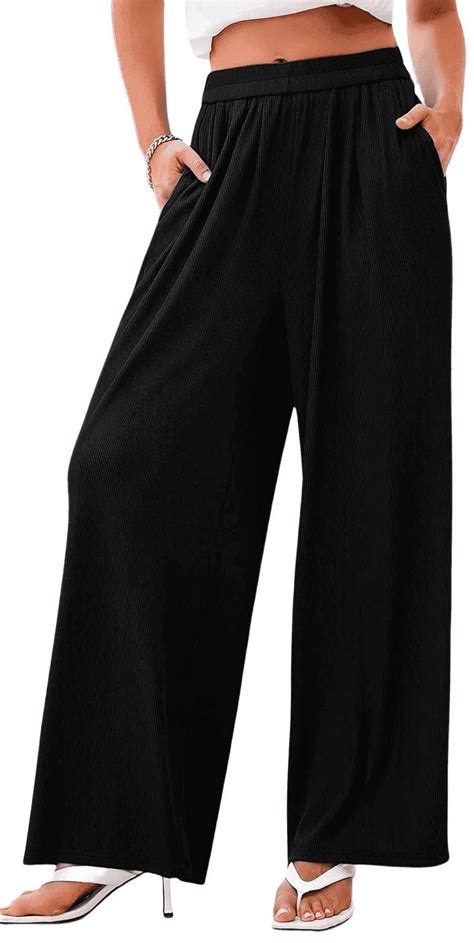 Women's Wide Leg Pants Palazzo Flowy Dressy Casual Elastic High Waist ...
