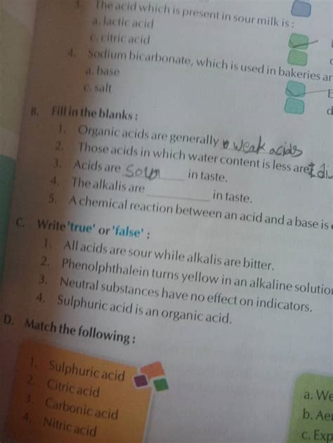 The acid which is present in sour milk is a. lactic acid f. citric acid..