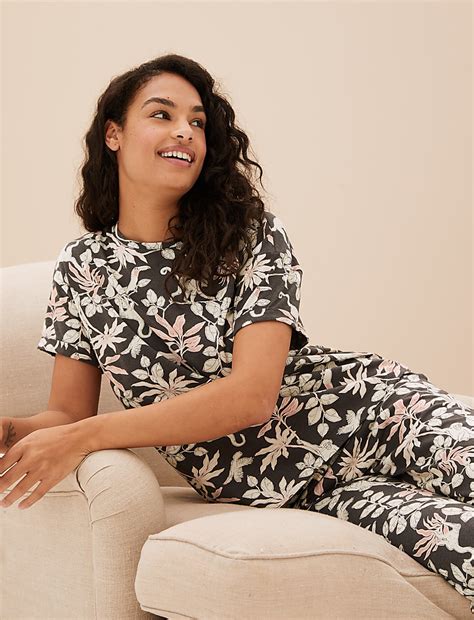 Buy Cotton Rich Jungle Print Cropped Pyjama Set at Marks & Spencer