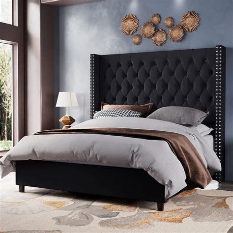 Amazon.com: Jocisland Velvet Upholstered Bed Frame Queen Size 61.4 ...