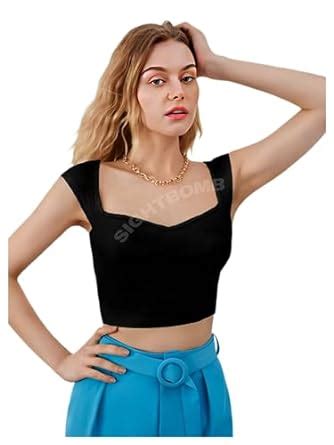 SIGHTBOMB Cap Sleeve Sweetheart Neck Perfect Crop Ribbed Tops For Women ...
