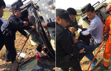 水泥罐车侧翻人员被困，民警用铁棍支撑车辆_凤凰网
