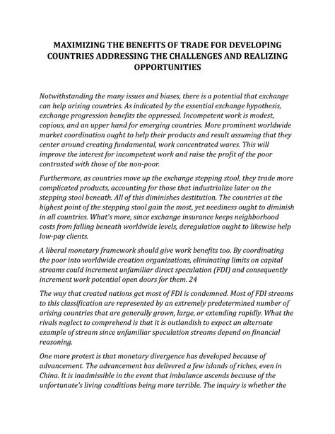 Maximizing THE Benefits OF Trade FOR Developing Countries Addressing ...