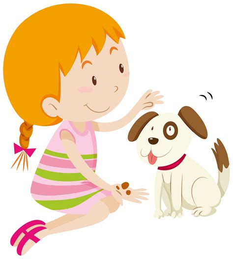 Linda chica alimentando a su perro mascota 297764 Vector en Vecteezy