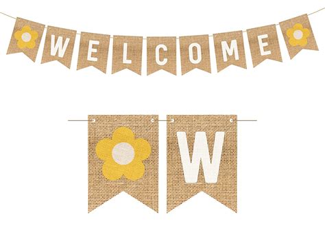 SVM CRAFT® Jute Burlap Welcome Banner Home Fireplace Mantel Garland ...