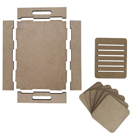 Buy Combo of MDF Rectangle Tray and Square Coasters with Stand Online ...