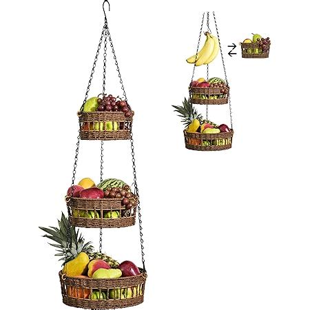 Hanging Fruit Basket 3 Tier - Free Up Countertop - Wicker Vegetable ...