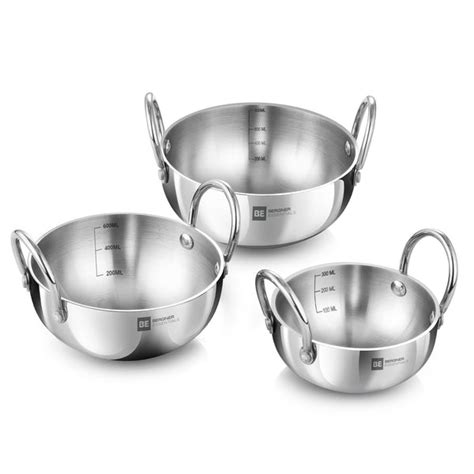 BE Essentials Tri-Ply Stainless Steel Junior Kadai Set of 3 Pcs - Gas