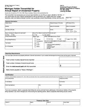 Fillable Online 2011, Holder Transmittal and Checklist for Annual ...