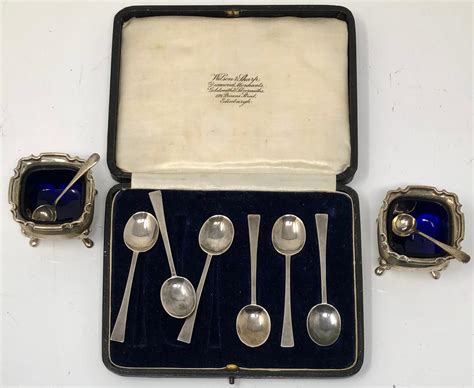Lot - Sterling Silver Spoons and Pair of Salt Cellars