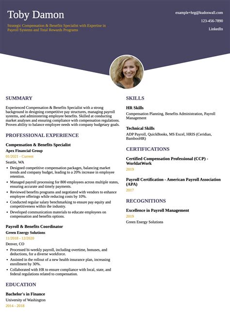 Compensation & Benefits Specialist Resume Example | HR Careers