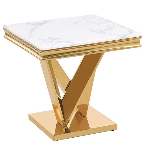 Titan Square Faux Marble End Table In Gold - homestockshop
