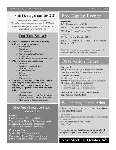 Pre-Physical Therapy Club September Newsletter | PDF
