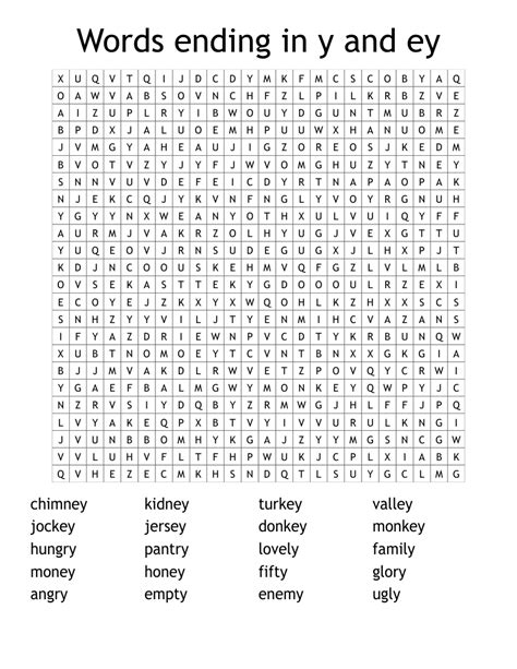 Words Ending in "ey" Word Search - WordMint