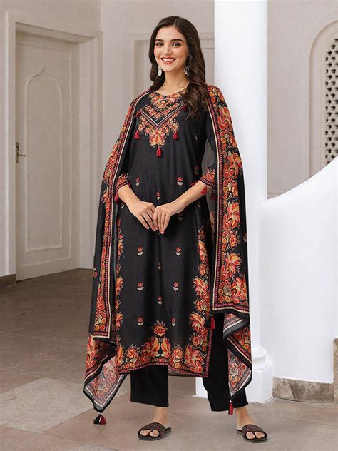 Ishin Women Black Muslin Kurta Sets 3pcs sets