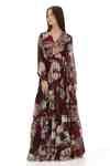 Buy Brown Chiffon V-neck Floral Printed Maxi Dress For Women by Koai ...