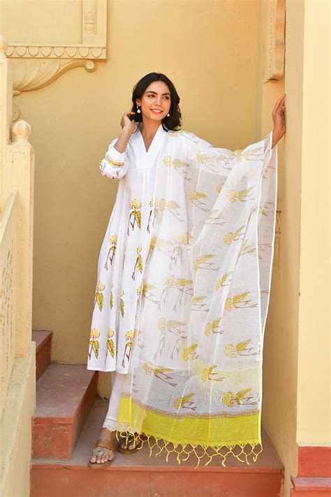 Ivory Bloom Handblock Cotton Kurta Set – Shilpi Handicrafts