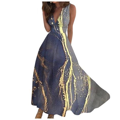 JULMCOMO Sun Dresses for Women Elegant Marble Print Maxi Dress Casual ...
