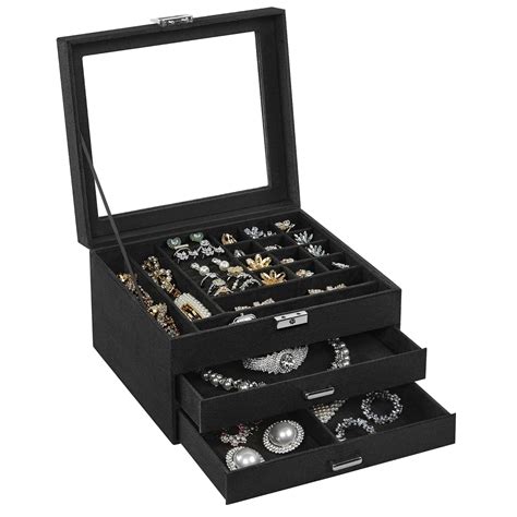 SONGMICS Jewelry Box, 3-Tier Jewelry Display Case and Organizer with ...