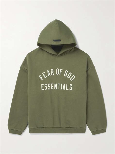 Green Oversized Logo-Print Cotton-Blend Jersey Hoodie | FEAR OF GOD ...