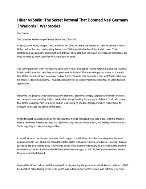 SOLUTION: Hitler vs stalin the secret betrayal that doomed nazi germany ...