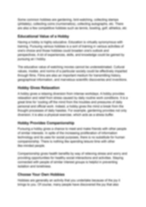 SOLUTION: Importance of Hobbies Essay - Studypool