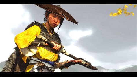 Player character Atsu looks down over a beautiful vista in Ghost of Yotei.