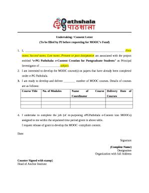 Undertaking / Consent Letter - epgp inflibnet ac Doc Template | pdfFiller