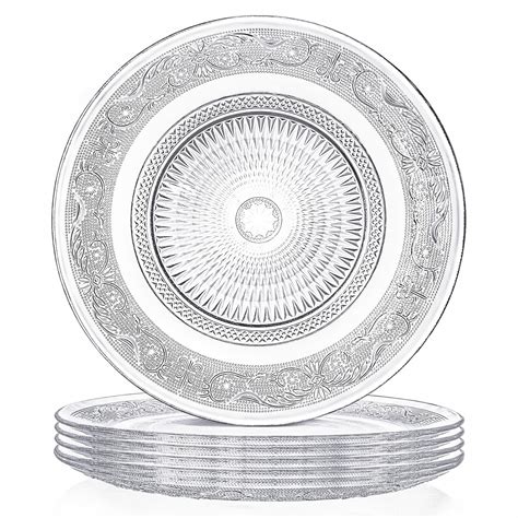 Buy Elsjoy Set of 6 Glass Dinner Plate, 10 Inch Large Serving Plate ...