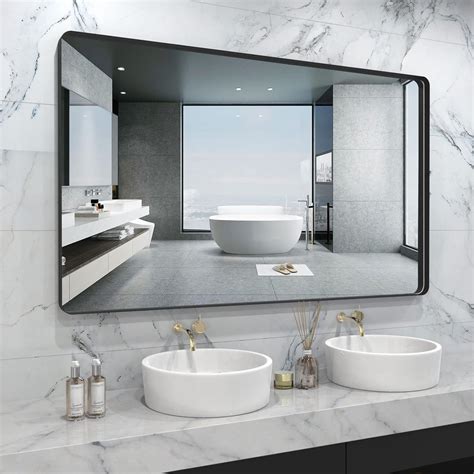 Buy LOAAO Black Metal Framed Bathroom Mirror for Wall, Large 60X36 Inch ...