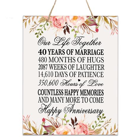 Buy LifeSong Milestones Floral 40th Anniversary Plaque 40 Years of ...