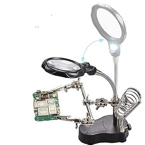Party Town® Helping Hand Magnifier Soldering Stand with 2 LED Lights ...