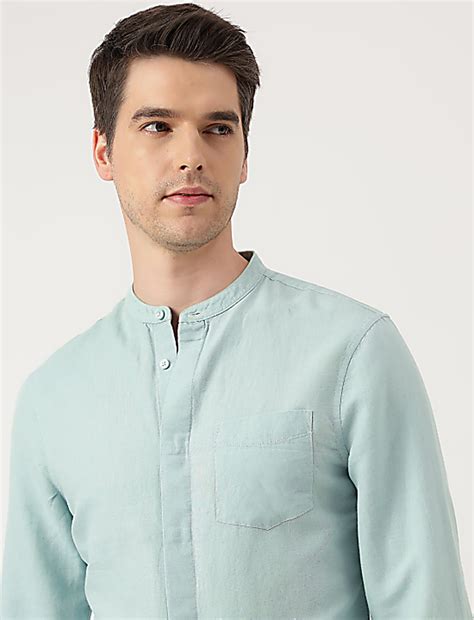 Buy Linen Blend Solid Mandarin Neck Shirt at Marks & Spencer