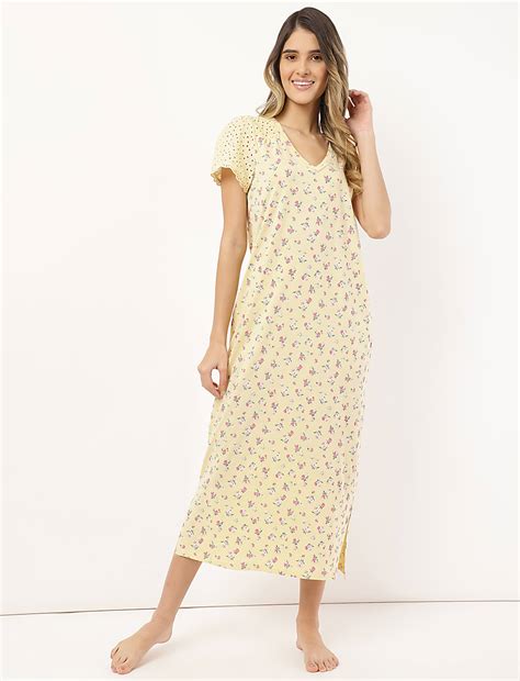 Buy Cotton Mix V Neck Nightdress at Marks & Spencer