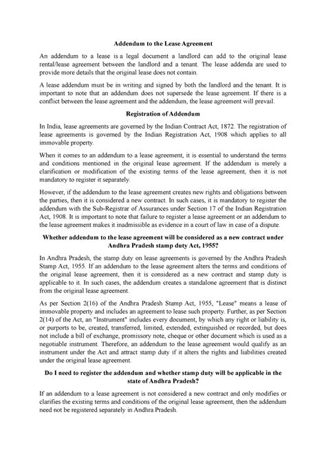 Addendum to the Lease Agreement - The lease addenda are used to provide ...
