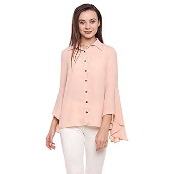 Buy Adorabelle Flutter Sleeve Georgette Blouse - Peach at Amazon.in