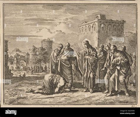 Cure leper kneels at the feet of Christ Stock Photo - Alamy