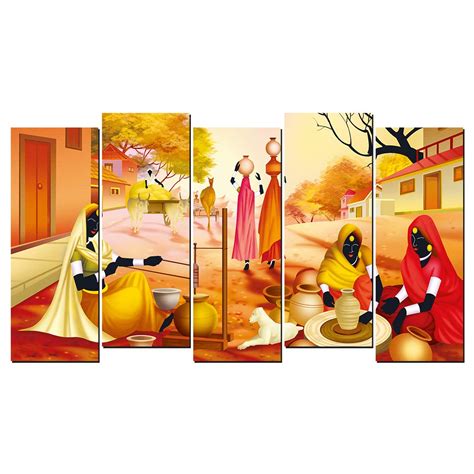 Poster N Frames Split Painting/Frames of 5 Panel of Rajasthani Culture ...