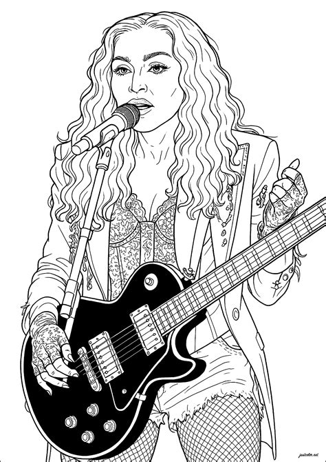 Madonna and her guitar, during her 2024 tour - Famous singers Coloring ...