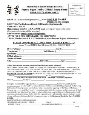 Fillable Online richmondgoodolddaysfestival Figure Eight Derby Official ...