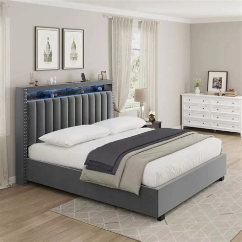 Linkpord Luxury Gas Lift Storage Bed with RF LED Lights Storage ...