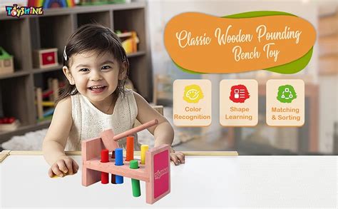 Buy Toyshine Classic Wooden Pounding Bench Toy for Toddlers ...