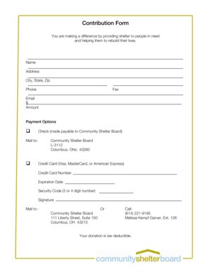 Fillable Online Contribution form - Community Shelter Board Fax Email ...