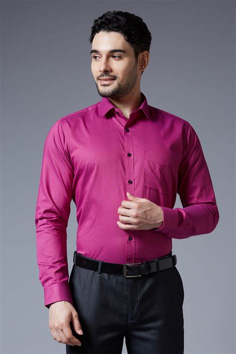 Men's Rani Pink Office Wear Long Sleeves Solid Shirt - Allen Brown ...