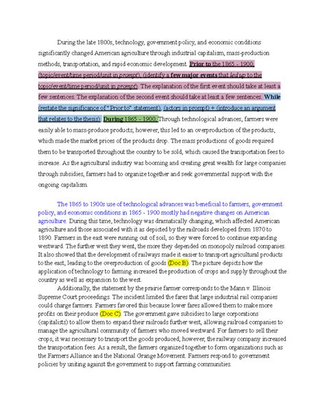 Ap His Dbq Essay - DBQ answer sample - During the late 1800s ...