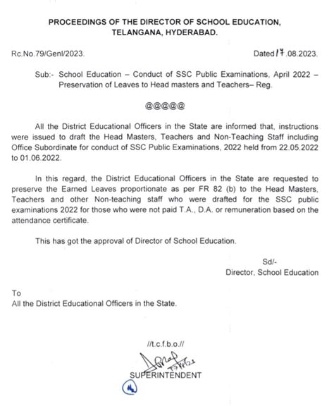 Preservation of Leaves to Head masters and Teachers SSC Public ...