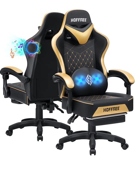 Hoffree Gaming Chair with Speakers PU Gamer Chair with footrest and ...