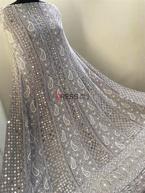 Grey Pearl & Mirror Lucknowi Chikan Anarkali Suit – Dress365days