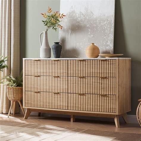 Amazon.com: LSKTGA 6 Drawer Dresser for Bedroom, Large Fluted Dresser ...
